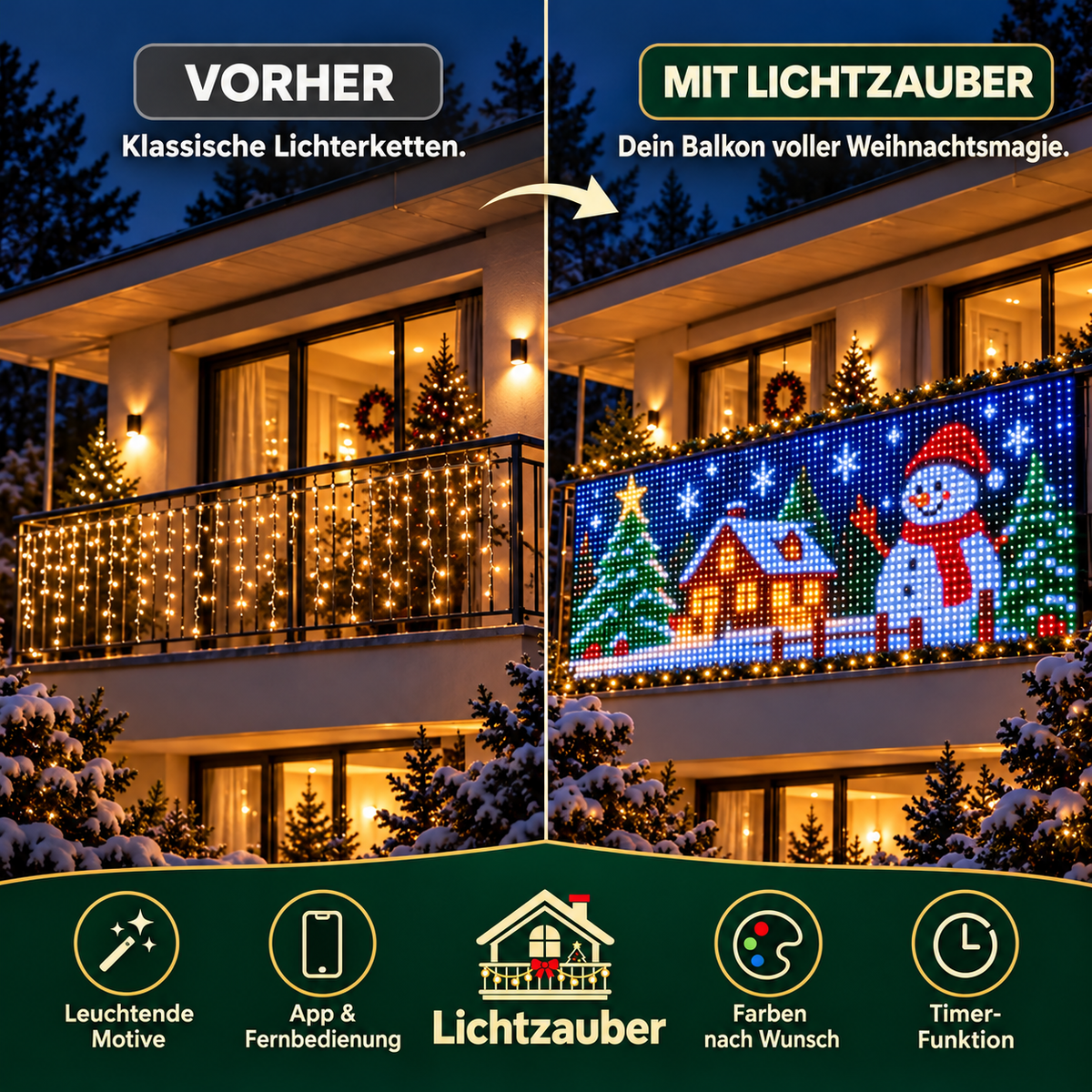 Lichtzauber – Smarter LED-Lichtervorhang für Weihnachten