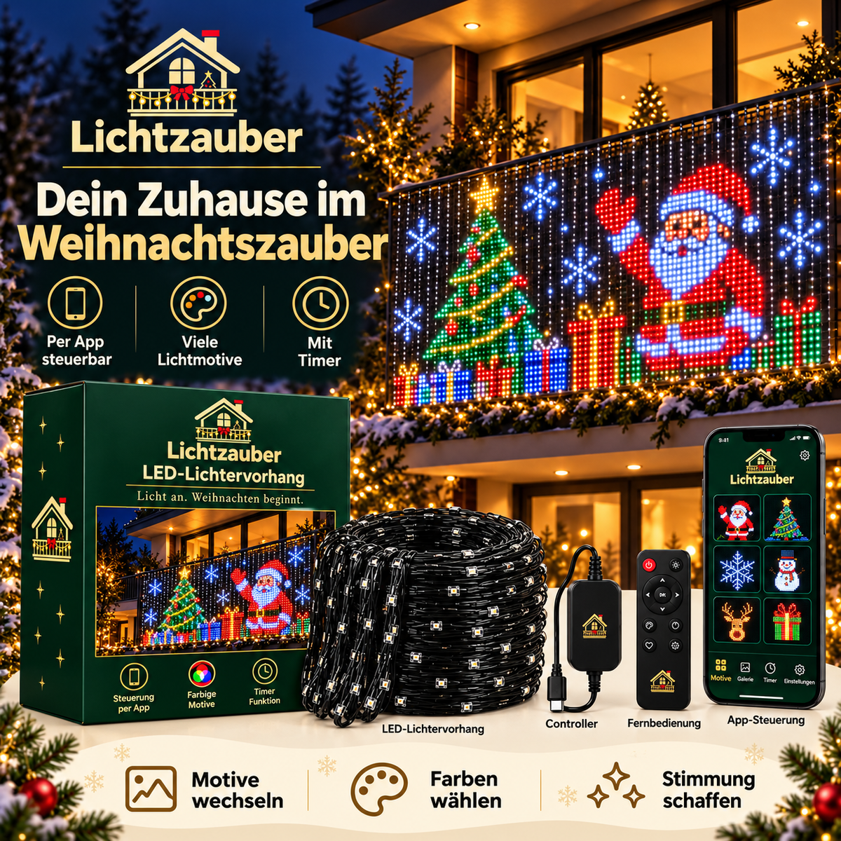 Lichtzauber – Smarter LED-Lichtervorhang für Weihnachten